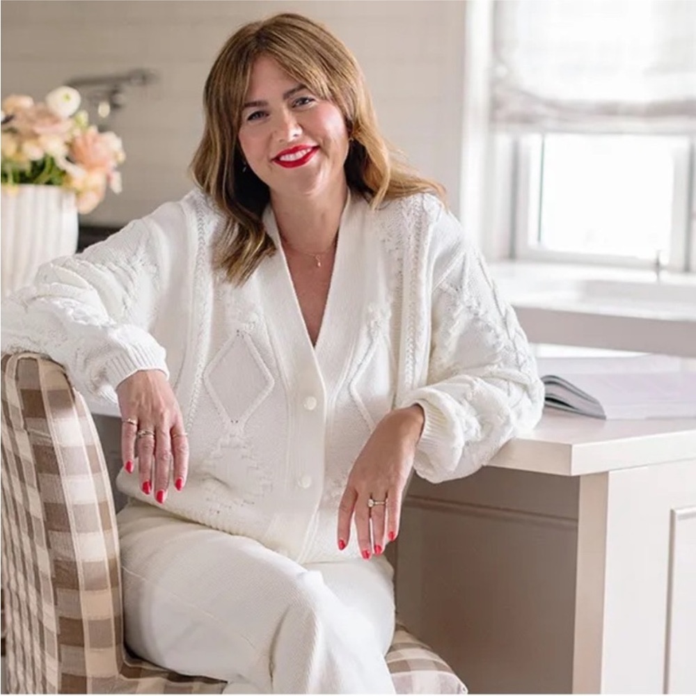 Joe Fresh Jillian Harris Curl Up Cable Knit Cardigan Cream White Small